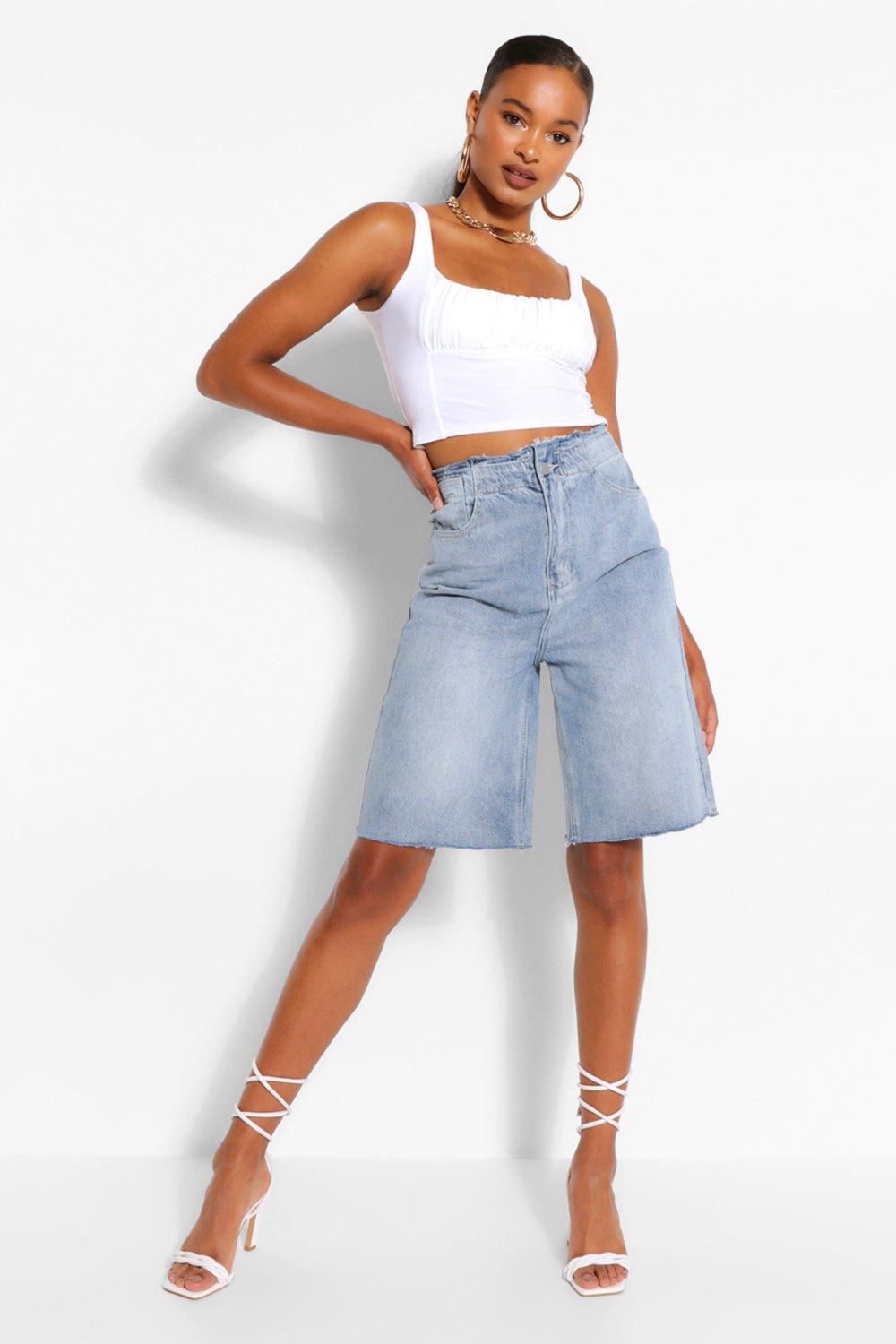 Raw Hem Longline Denim Short